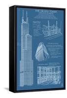 Sears Tower Blue Print - Chicago, Il, c.2009-Lantern Press-Framed Stretched Canvas