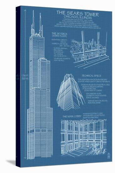 Sears Tower Blue Print - Chicago, Il, c.2009-Lantern Press-Stretched Canvas