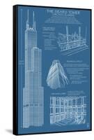 Sears Tower Blue Print - Chicago, Il, c.2009-Lantern Press-Framed Stretched Canvas