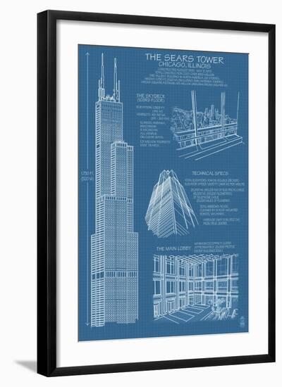 Sears Tower Blue Print - Chicago, Il, c.2009-Lantern Press-Framed Art Print