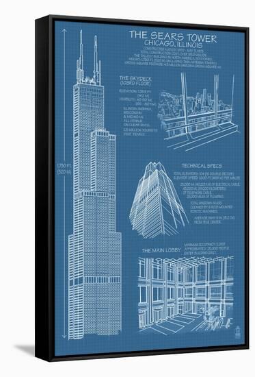 Sears Tower Blue Print - Chicago, Il, c.2009-Lantern Press-Framed Stretched Canvas