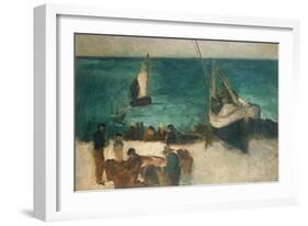 Seascape at Berck, Fishing Boats and Fishermen, 1872-1873-Edouard Manet-Framed Giclee Print