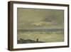 Seascape at Sunset with a Figure on the Shore (Oil on Panel)-Karl Pierre Daubigny-Framed Giclee Print