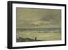 Seascape at Sunset with a Figure on the Shore (Oil on Panel)-Karl Pierre Daubigny-Framed Giclee Print