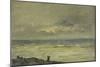 Seascape at Sunset with a Figure on the Shore (Oil on Panel)-Karl Pierre Daubigny-Mounted Giclee Print