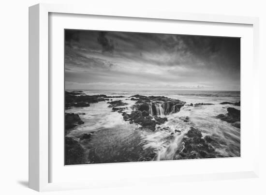 Seascape at Thor's Well in Black and White, Oregon Coast-null-Framed Photographic Print