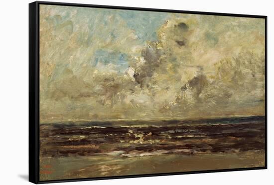 Seascape at Villerville, 1876 (Oil on Panel)-Charles Francois Daubigny-Framed Stretched Canvas