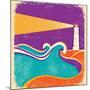 Seascape Horizon With Lighthouse On Grunge Paper Texture-GeraKTV-Mounted Art Print