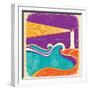 Seascape Horizon With Lighthouse On Grunge Paper Texture-GeraKTV-Framed Premium Giclee Print