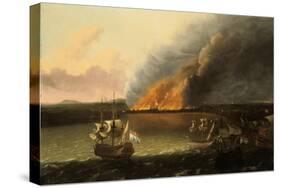 Seascape with a Fire in the Distance, 1667-Ludolf Backhuysen I-Stretched Canvas