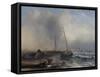 Seascape with Boats and Figures-Jock Wilson-Framed Stretched Canvas