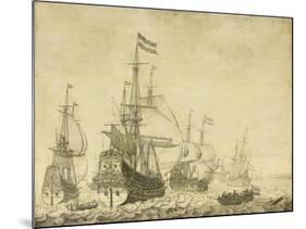 Seascape with Dutch Men-of-War including the 'Drenthe' and the 'Prince Frederick-Henry', c.1670-Willem Van De, The Younger Velde-Mounted Giclee Print