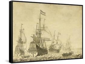 Seascape with Dutch Men-of-War including the 'Drenthe' and the 'Prince Frederick-Henry', c.1670-Willem Van De, The Younger Velde-Framed Stretched Canvas