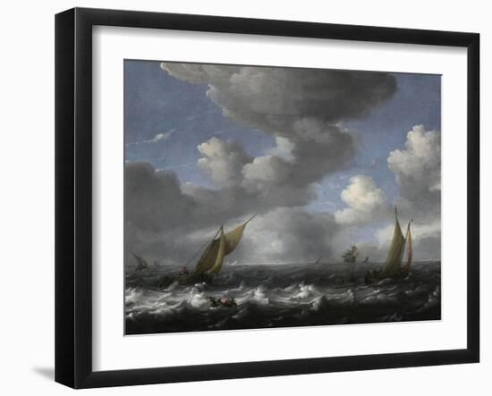 Seascape with Fishing Boats-Ludolf Bakhuizen-Framed Giclee Print