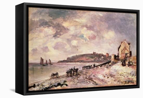 Seascape with ponies on the beach-Johan-Barthold Jongkind-Framed Stretched Canvas