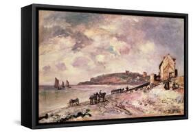 Seascape with ponies on the beach-Johan-Barthold Jongkind-Framed Stretched Canvas