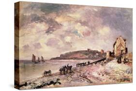 Seascape with ponies on the beach-Johan-Barthold Jongkind-Stretched Canvas