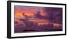 Seascape with rock formations silhouetted under moody sky at sunset, La Digue, Seychelles-Panoramic Images-Framed Photographic Print