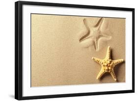 Seashell with Imprint on Beach Sand-Liang Zhang-Framed Photographic Print