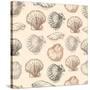 Seashells Hand Drawn Graphic Etching Sketch, Seamless Pattern, Wall-Irina Molochnaia-Stretched Canvas