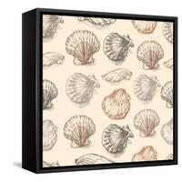 Seashells Hand Drawn Graphic Etching Sketch, Seamless Pattern, Wall-Irina Molochnaia-Framed Stretched Canvas