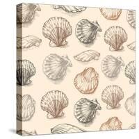 Seashells Hand Drawn Graphic Etching Sketch, Seamless Pattern, Wall-Irina Molochnaia-Stretched Canvas