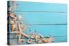Seashells on Wooden Background-Liang Zhang-Stretched Canvas