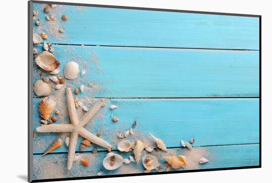 Seashells on Wooden Background-Liang Zhang-Mounted Photographic Print