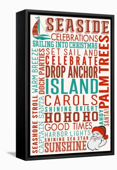 Seaside, California - Christmas Typography-Lantern Press-Framed Stretched Canvas