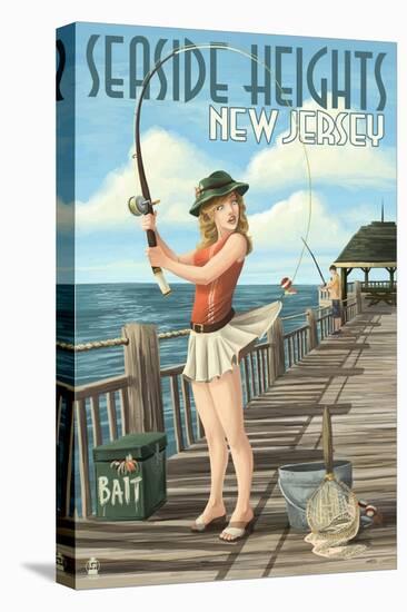 Seaside Heights, New Jersey - Fishing Pinup Girl-Lantern Press-Stretched Canvas