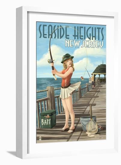 Seaside Heights, New Jersey - Fishing Pinup Girl-Lantern Press-Framed Art Print