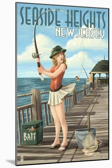 Seaside Heights, New Jersey - Fishing Pinup Girl-Lantern Press-Mounted Art Print