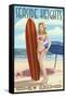 Seaside Heights, New Jersey - Surfing Pinup Girl-Lantern Press-Framed Stretched Canvas