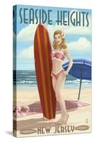 Seaside Heights, New Jersey - Surfing Pinup Girl-Lantern Press-Stretched Canvas