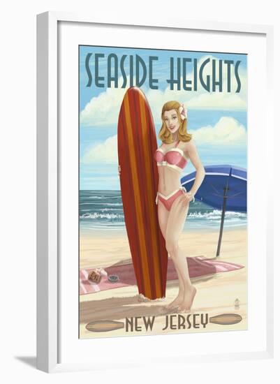 Seaside Heights, New Jersey - Surfing Pinup Girl-Lantern Press-Framed Art Print