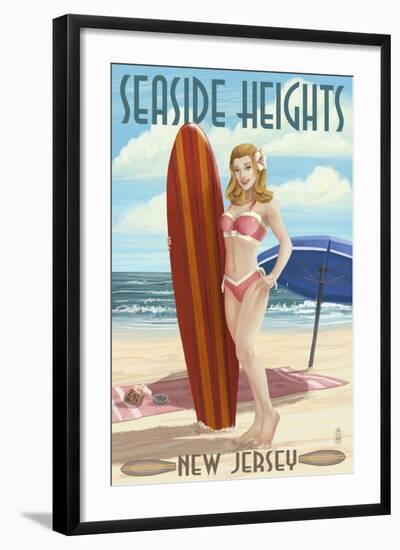 Seaside Heights, New Jersey - Surfing Pinup Girl-Lantern Press-Framed Art Print