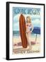Seaside Heights, New Jersey - Surfing Pinup Girl-Lantern Press-Framed Art Print