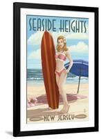 Seaside Heights, New Jersey - Surfing Pinup Girl-Lantern Press-Framed Art Print