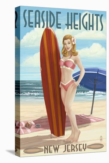 Seaside Heights, New Jersey - Surfing Pinup Girl-Lantern Press-Stretched Canvas