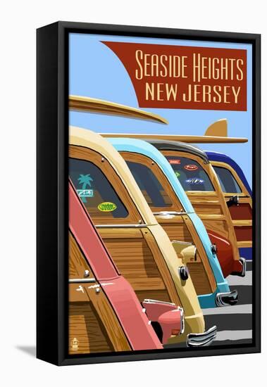 Seaside Heights, New Jersey - Woodies Lined Up-Lantern Press-Framed Stretched Canvas