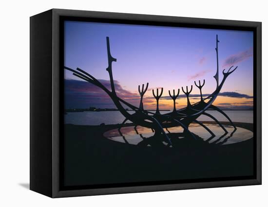 Seaside Monument at Sunset, Reykjavik, Iceland-Christian Kober-Framed Stretched Canvas