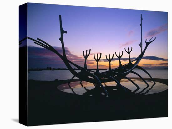 Seaside Monument at Sunset, Reykjavik, Iceland-Christian Kober-Stretched Canvas