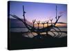 Seaside Monument at Sunset, Reykjavik, Iceland-Christian Kober-Stretched Canvas