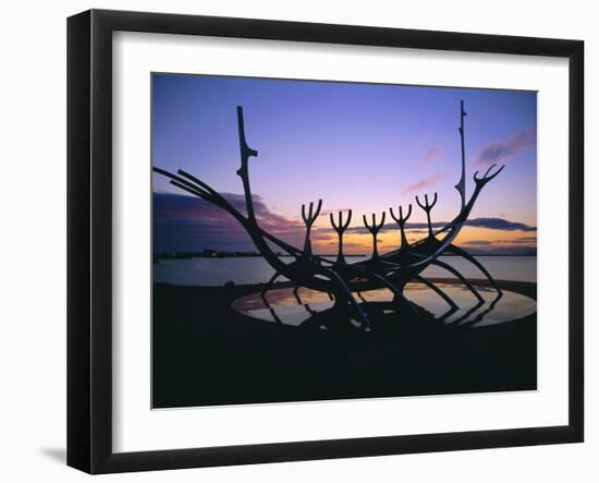 Seaside Monument at Sunset, Reykjavik, Iceland-Christian Kober-Framed Premium Photographic Print