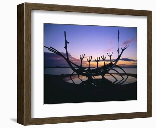 Seaside Monument at Sunset, Reykjavik, Iceland-Christian Kober-Framed Photographic Print