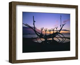 Seaside Monument at Sunset, Reykjavik, Iceland-Christian Kober-Framed Photographic Print