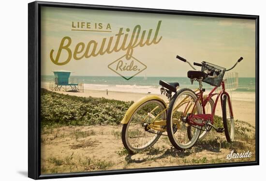 Seaside, New Jersey - Life is a Beautiful Ride - Beach Cruisers-Lantern Press-Framed Art Print