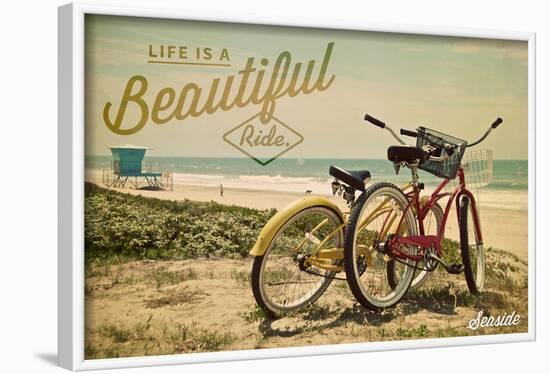 Seaside, New Jersey - Life is a Beautiful Ride - Beach Cruisers-Lantern Press-Framed Art Print