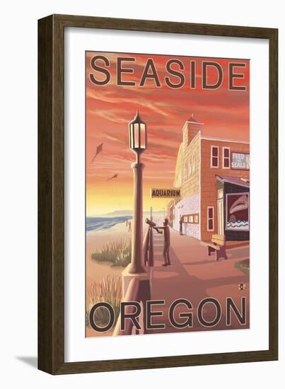 Seaside, Oregon - Aquarium View-Lantern Press-Framed Art Print