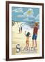 Seaside, Oregon - Kite Flyers-Lantern Press-Framed Art Print